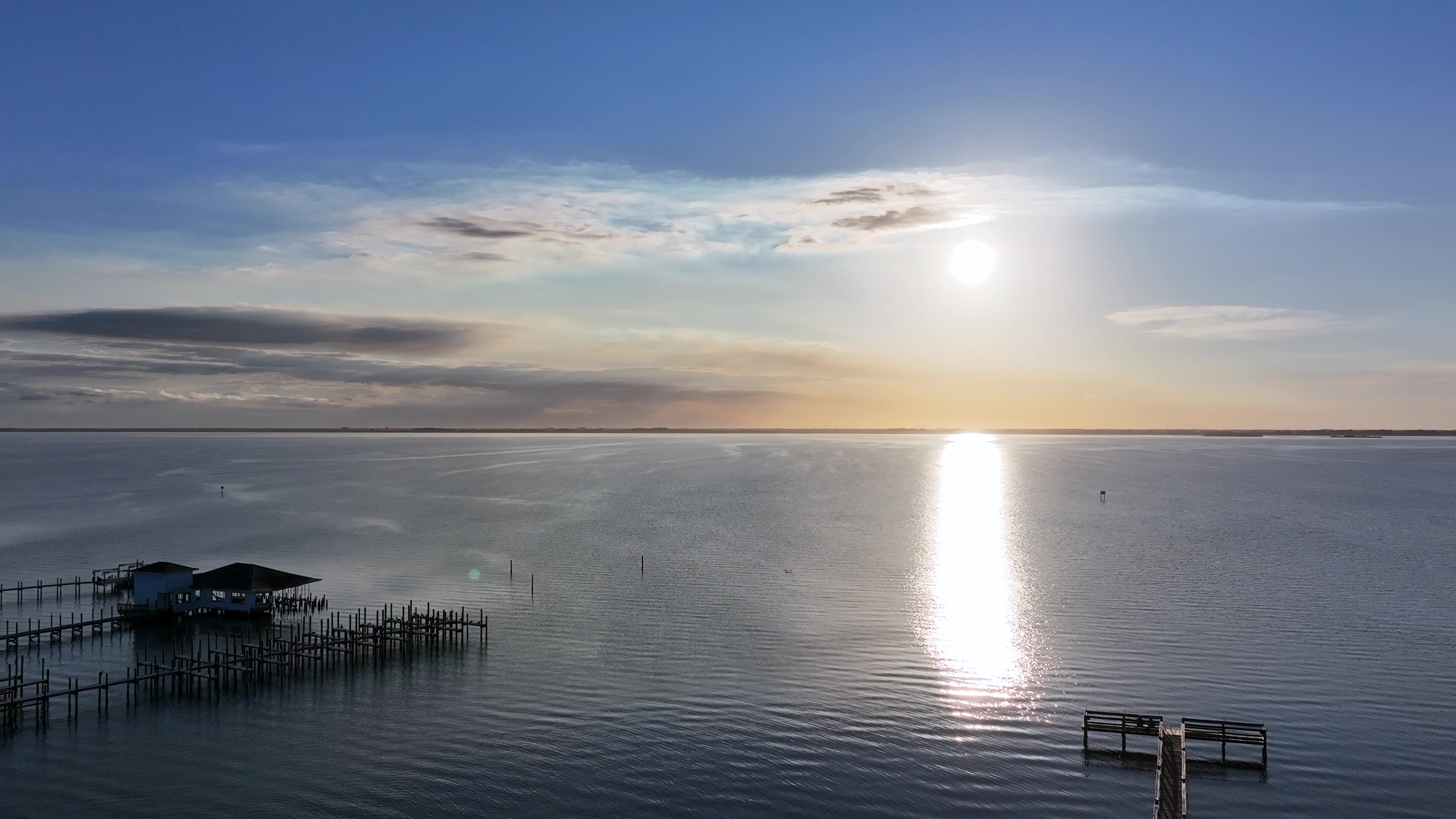 Florida Marina Sunset Aerial View Over Indian River Lagoon